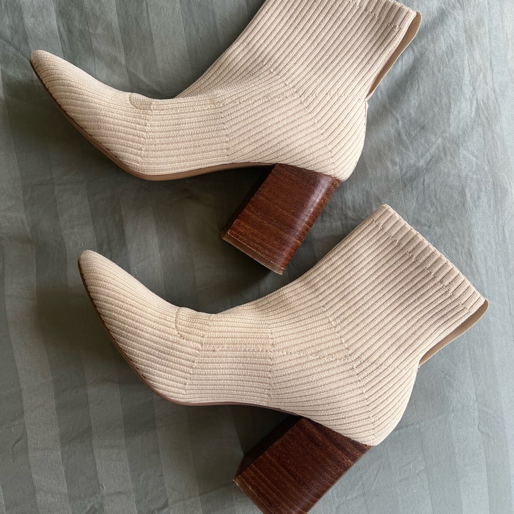 Knit Block Heel Ankle Boots